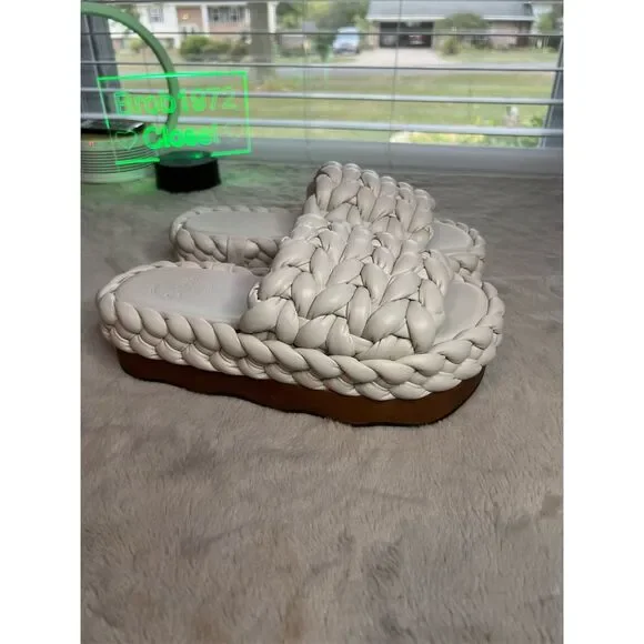 Chloé Women's Ivory Leather Slide Sandals Braided Design Casual Summer s… - Picture 5 of 13